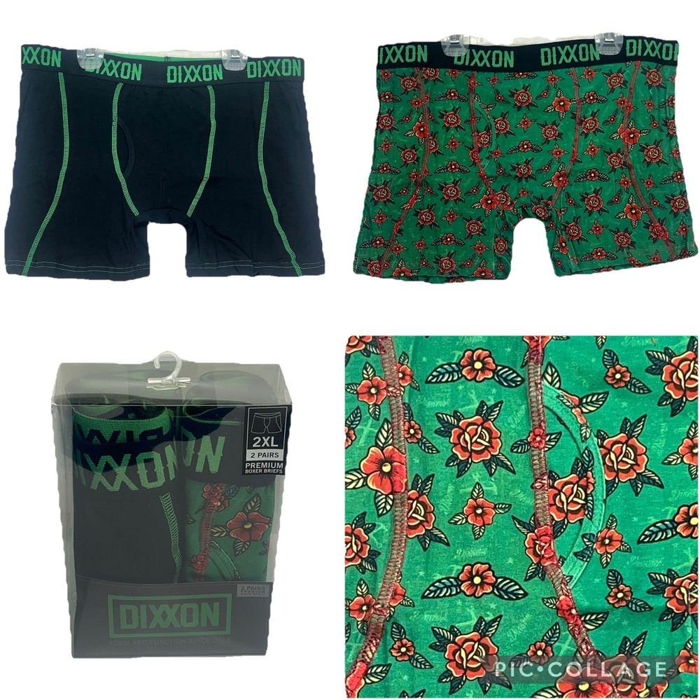 NIB Dixxon Flannel Company Men's 2XL Premium Boxer Briefs Roses 2 Pairs New
